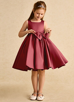 Azazie Jessie Flower Girl Dresses Pomegranate A-Line Bow Matte Satin Dress image5