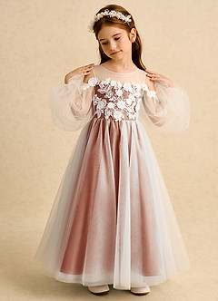 Azazie Zimi Flower Girl Dresses Cinnamon Ball-Gown Sweetheart Neckline Tulle Dress image3