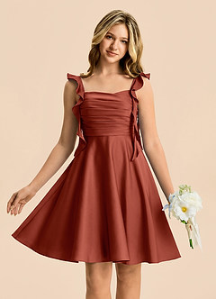 Azazie Kira Junior Robe Trapèze en Satin extensible Rayé Terracotta image1