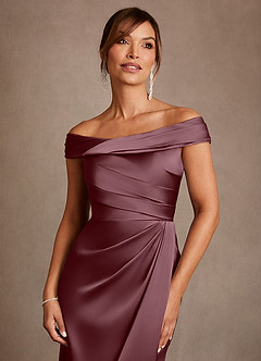 Azazie Bedford Mother of the Bride Dresses Sangria Sheath Pleated Stretch Satin Dress image5