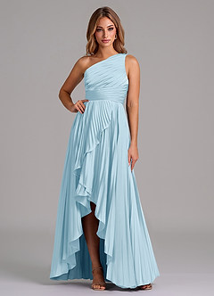 Azazie Lyrica Abiti da Damigella Abito A-Line in Raso Elasticizzato Monospalla Azzurro image1