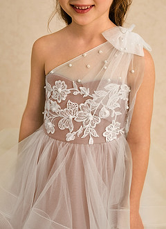 Azazie Zoey Robe Demoiselle D'honneur Fillette Robe Princesse en Tulle Dentelle Champagne Rosé image6