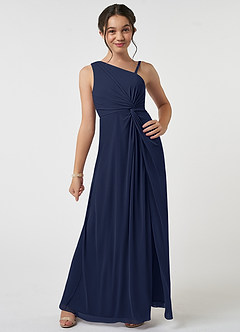 Azazie Brooke Junior Dark Navy A-Line Pleated Mesh Dress image1