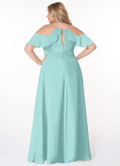 Azazie Dakota Bridesmaid Dresses Aqua A-Line V-Neck Pleated Chiffon Dress image8