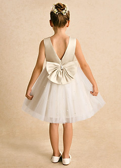 Azazie Esme Flower Girl Dresses Champagne Ball-Gown Bow Tulle Dress image8
