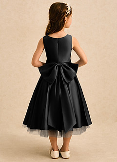 Azazie Josie Flower Girl Dresses Black A-Line Pleated Matte Satin Dress image2