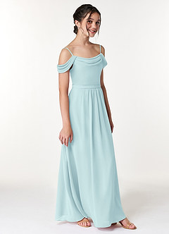 Azazie Alivia Junior Sea Glass A-Line Off the Shoulder Chiffon Dress image3