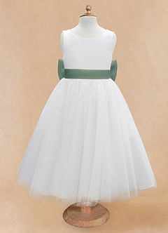Azazie Kavi Flower Girl Dresses Ivory Eucalyptus A-Line Bow Matte Satin Dress image7