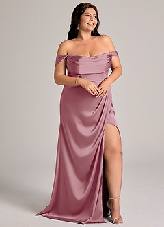 Azazie Johana Robes de demoiselle d'honneur Robe Sirène Convertible en Satin extensible Épaule décolletée Mauve Vintage image11