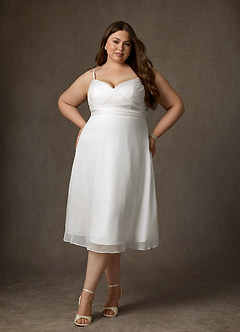 Azazie Kali Wedding Dresses Diamond White A-Line V-Neck Pleated Crinkle Chiffon Dress image7