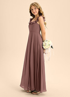 Azazie Callie Junior Abito A-Line in Chiffon Increspato Espresso image7