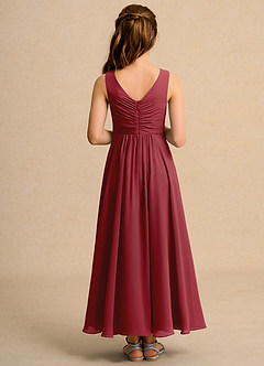 Azazie Ducky Girls Formal Flower Girl Dresses Pomegranate A-Line Pleated Chiffon Dress image2