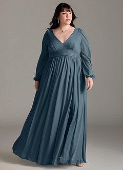 Azazie Norah Brautjungfernkleider A-Linie Lange Ärmel mit V-Ausschnitt Chiffon Kleid Zwielichtviolett image6