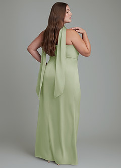Azazie Calandra Robes de demoiselle d'honneur Robe Fourreau en Satin extensible Plissé Vert Sauge image7