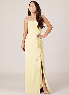 Azazie Kaylee Junior Abito A-Line in Chiffon Con Cintura Sorbetto Al Limone image4