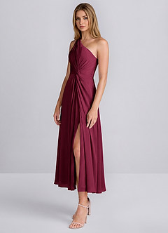 Brook Burgund Ein-Schulter-Satin-Midikleid mit Schlitz image4