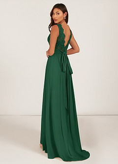 Azazie Gertrude Abiti da Damigella Abito A-Line in Chiffon Pizzo Verde Scuro image5