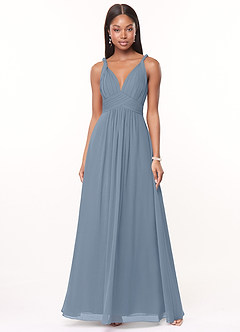 Azazie Maren Bridesmaid Dresses Dusty Blue A-Line Pleated Chiffon Dress image1
