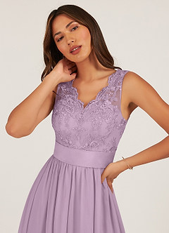 Azazie Gertrude Abiti da Damigella Abito A-Line in Chiffon Pizzo Glicine image6