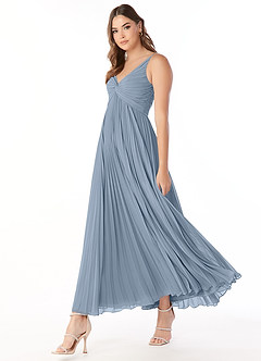 Azazie Raychelle Bridesmaid Dresses Dusty Blue A-Line V-Neck Chiffon Dress image3