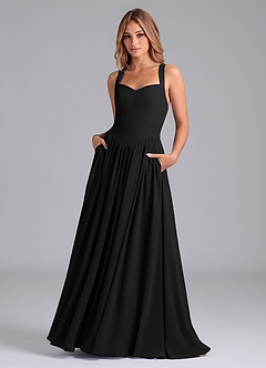 Azazie Francis Bridesmaid Dresses Black A-Line Corset Chiffon Dress image1