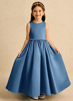 Azazie Daisies Robe Demoiselle D'honneur Fillette Robe Princesse en Mat Satiné Arc Violet Crépusculaire image5