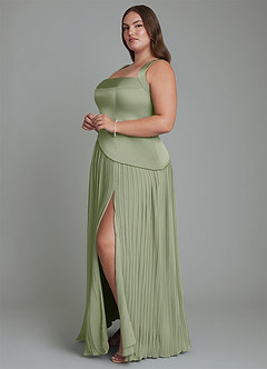 Azazie Stephanie Bridesmaid Dresses Pistachio A-Line Pleated Stretch Satin Dress image10