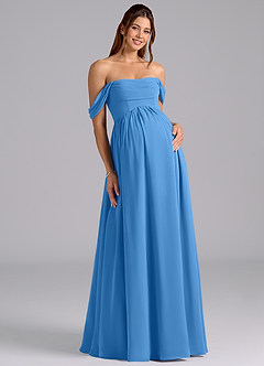 Azazie Saige vestidos de dama de honor de maternidad Vestido de Corte en A Plisado Hasta el suelo Gasa image3