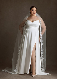 Azazie Marisela Abiti da Sposa Abito A-Line in Raso con Retro in Crepe Paillettes Bianco Diamante image11