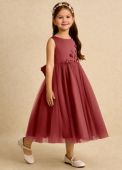 Azazie Malva Flower Girl Dresses Rust Ball-Gown Bow Tulle Dress image4