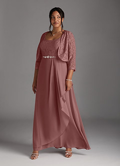 Azazie Ainsling Kleider für die Brautmutter A-Linie Quadratischer Ausschnitt Spitze Chiffon Kleid Wüstenrose image14