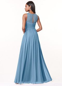 Azazie Nina Brautjungfernkleider A-Linie Plissee Chiffon Kleid Stahlblau image2