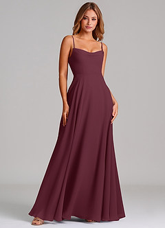 Azazie Elle Bridesmaid Dresses Cabernet A-Line Pleated Chiffon Dress image3