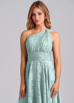 Azazie Charlize Bridesmaid Dresses Mist A-Line One Shoulder Floral Burnout Dress image6