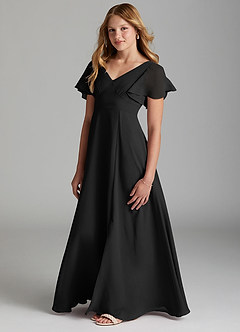 Azazie Kimber Junior Black A-Line Pleated Chiffon Dress image5