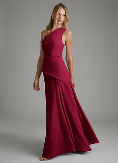 Azazie Holly Bridesmaid Dresses Burgundy A-Line Corset Chiffon Dress image4