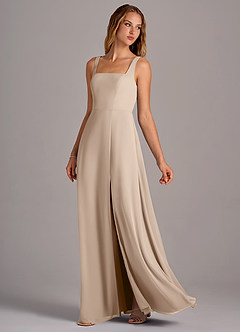Azazie Debra Bridesmaid Dresses Taupe A-Line with Pockets Chiffon Convertible Dress image2