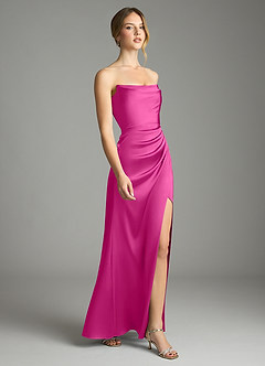 Azazie Leonis Vestidos de damas de honor Vestido de Fucsia de Satén Elástico de Corte Sirena Convertible con Plisado image6
