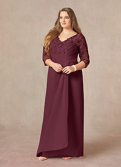 Azazie Joan Final Sale Cabernet Sheath V-Neck Lace Chiffon Dress image8