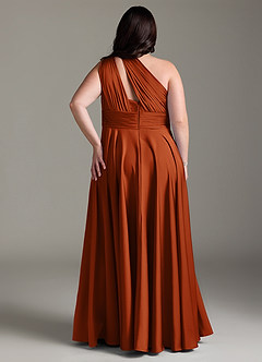 Azazie Charlize Bridesmaid Dresses Burnt Orange A-Line One Shoulder Stretch Satin Dress image10