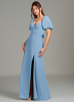 Azazie Phylicia Robes de demoiselle d'honneur Robe Trapèze en Mousseline de soie Arc Poudre Bleue image4