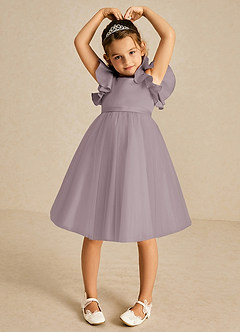 Azazie Kaeya Robe Demoiselle D'honneur Fillette Robe Trapèze en Tulle Arc Crépuscule image3