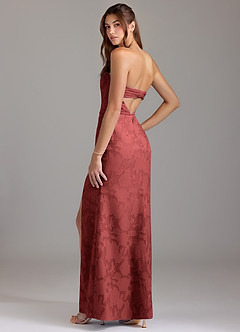 Azazie Leonis Vestidos de damas de honor Vestido Terracota de Devorado Floral de Corte Recto Convertible con Palabra de honor image3
