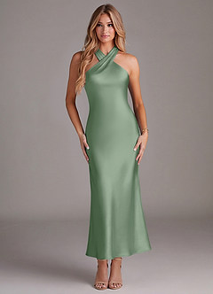 Azazie Doretta Bridesmaid Dresses Matcha Mermaid Pleated Stretch Satin Dress image1