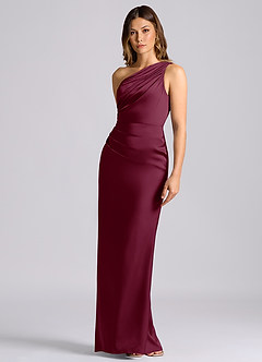 Azazie Akilah Bridesmaid Dresses Mulberry Mermaid One Shoulder Stretch Satin Dress image6