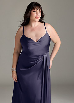 Azazie Brielle Bridesmaid Dresses Stormy A-Line Cowl Spaghetti Straps Stretch Satin Dress image11