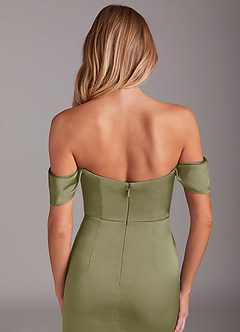 Azazie Saige Brautjungfernkleider Meerjungfrau-Linie Schulterfrei Stretch-Satin Kleid Pistazie image7