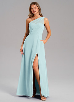 Azazie Phaedra Bridesmaid Dresses Sea Glass A-Line One Shoulder Chiffon Dress image1