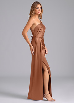 Azazie Naria Final Sale Bronzer Sheath One Shoulder Stretch Satin Dress image4