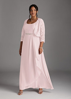 Azazie Ainsling Mother of the Bride Dresses Blushing Pink A-Line Square Neckline Lace Chiffon Dress image14